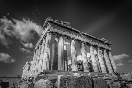 Black and white view of the eastern side of the Parthenonの写真素材