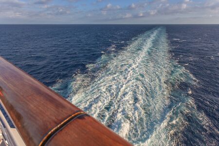 Wake left by a cruise ship in the Aegean seaの写真素材
