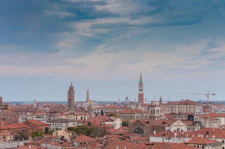 Cloudy sky over Venice aerial panoramaの写真素材