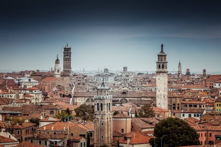 Aerial view of venetian bell towers and houses, Veniceの写真素材