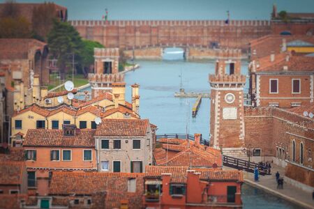 Tilt shift effect of entrance of Venice Arsenaleの写真素材