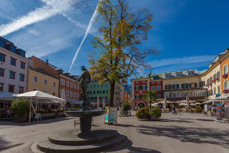LIENZ, AUSTRIA - SEPTEMBER 13, 2019: central square or Hauptplatz with multi-colored buildingsのeditorial素材