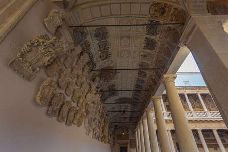Decorated roof of external corridor of Palazzo Bo, Padova University, Italyのeditorial素材