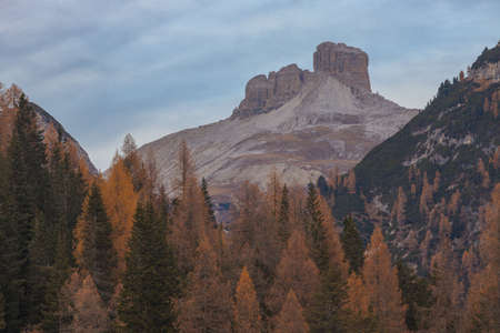 Seasonal autumnal scenery in Dolomitesの写真素材