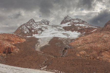 Panorama on the ice tongue with seracs of Vallelunga Glacier, Alto Adige, Italyの写真素材