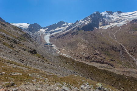 Panorama on the mountain group of the Palla Bianca and its great glaciersの写真素材