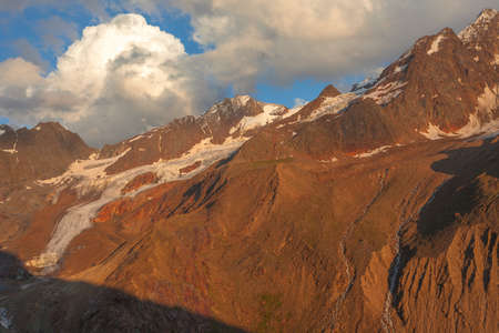 Sunset on the moraines of the Vallelunga glacier, Alto Adige, Italyの写真素材