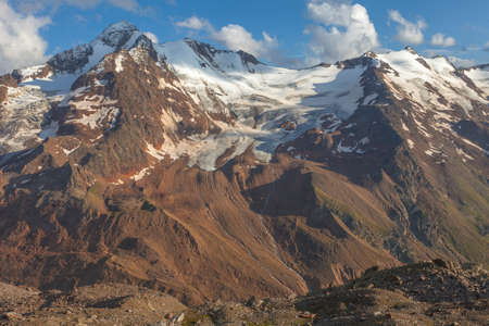Sunset panorama of Barba dOrso glacier at the foots of the Palla Bianca peakの写真素材