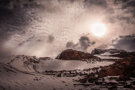 Panorama of Vallelunga Glacier seracs under a dramatic sky., Alto Adige, Italyの写真素材