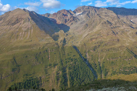View of glacial suspended valley with 1850 Small Ice Age moraines in Alto Adigeの写真素材