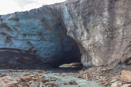 Cave carved into the Vallelunga glacier ice, Italyの写真素材