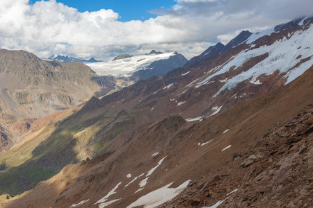 Summer panorama of Fontana Glacier, and Gepatschferner, Alto Adige, Italyの写真素材