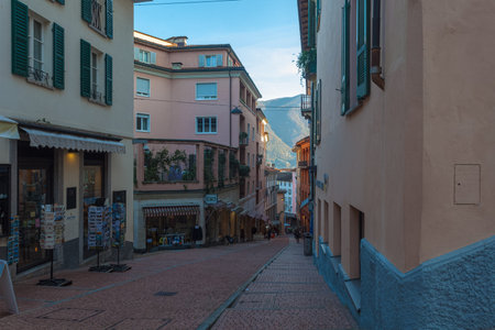 Pedestrian street with numerous shops in the city center, Lugano
