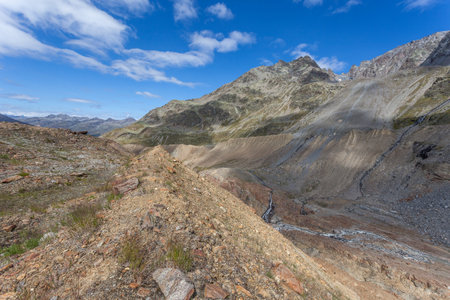 Panorama of 1850 Small Ice Age lateral moraines of Vallelunga Glacierの写真素材