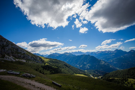 Summer panorama of Lagorai mountain chain, Dolomites, Italyの写真素材