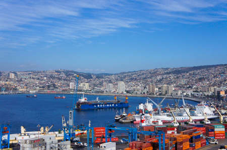 Valparaiso, Modern port panoramic view, Chile, South Americaのeditorial素材