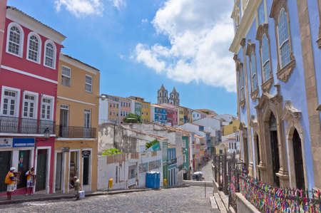 Salvador de Bahia, Pelourinho view with colorful buildings, Brazil, South America