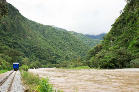 Aguas Calientes, Railway by the Urubamba River, Machu Picchu, Peru, South Americaのeditorial素材