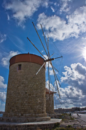 Rhodes Island, Windmills at the old port, Greece, Europeのeditorial素材