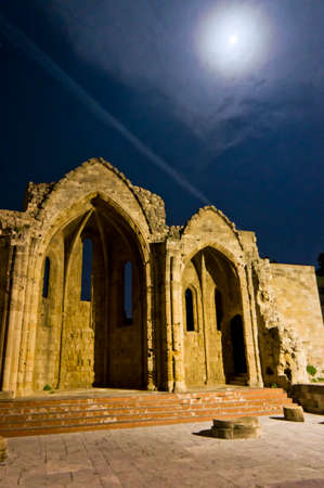 Rhodes Island, Old city street view by night, Greece, Europeのeditorial素材