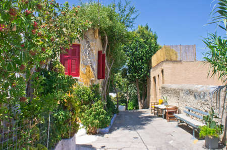 Athens Plaka Anafiotika, Old city street view with small traditional houses, Greece, Europeのeditorial素材