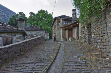 Tsepelovo Epirus, Old stone village street view, Greece, Europeのeditorial素材