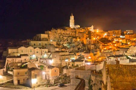 Matera, Old city view by night, Basilicata, Italy, Europeのeditorial素材