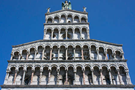 Lucca, Old city street view, Renaissance Style Church, Italy, Europeのeditorial素材