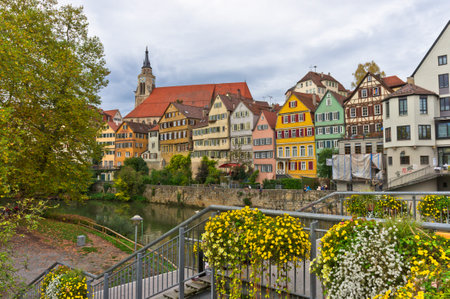 TÃ¼bingen, Old city view by the river, Germanyのeditorial素材