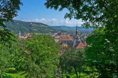 Sighisoara, Old city view from the hill, Romania, Balkans, Europeのeditorial素材