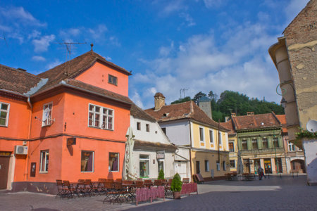 Brasov, Old city street view, Romania, Balkans, Europeのeditorial素材
