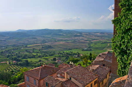 Montepulciano in Tuscany, Old city panoramic view, Tuscany countryside landscape, Italy, Europeのeditorial素材