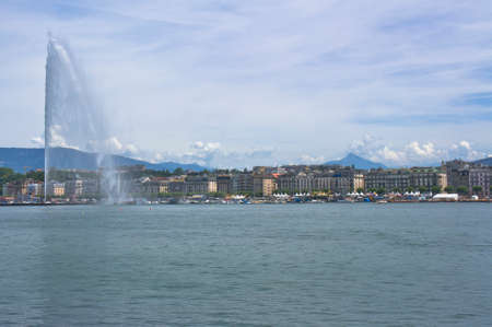 Geneva water fountain, Jet d'eau, Old city lake view, Switzerland, Europeのeditorial素材