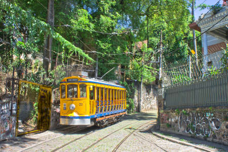 Rio de Janeiro, Tram railroad, Old city street view, Brazil, South Americaのeditorial素材