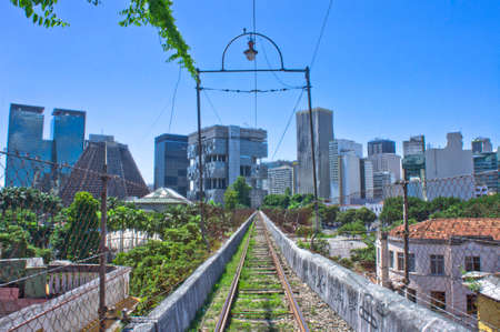 Rio de Janeiro, Tram railroad, Old city street view, Brazil, South Americaのeditorial素材