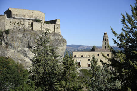 Old religious buildings in Laurenzana, a medieval village in the Basilicata region, Italy.