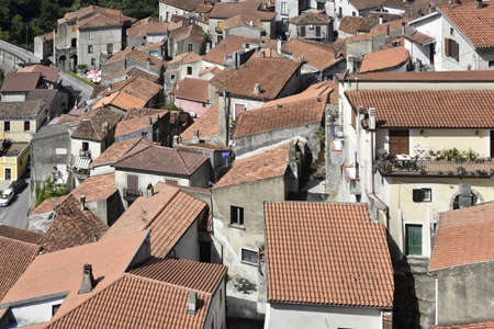 Panoramic view of Papasidero, a village in the mountains of the Calabria region, Italy.