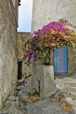 A narrow street among the old houses of Scalea, a medieval village in the Calabria region, Italy.