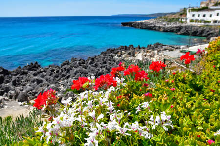 Panoramic view of the coast of the town of Castro in the province of Lecce, Italy.の写真素材