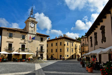 The central square of Pescocostanzo, a medieval town in the Abruzzo region, Italy.