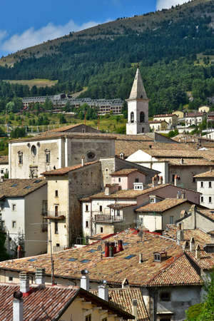 Panoramic view of Pescocostanzo, a village in the mountains of the Abruzzo region, Italy.の写真素材