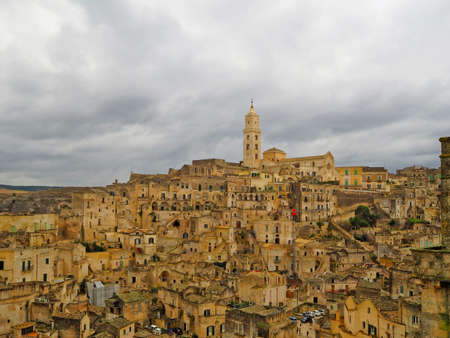 Panoramic view of Matera, an ancient city in the Basilicata region, Italy.