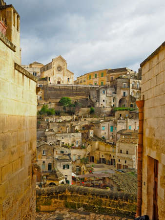 Panoramic view of Matera, an ancient city in the Basilicata region, Italy.の写真素材