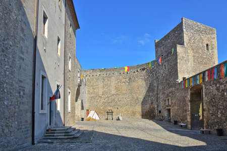 View of the inner courtyard of the medieval castle of Melfi, an old town in the Basilicata region, Italy.のeditorial素材