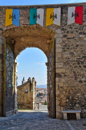 Entrance gate of the medieval castle of Melfi, an old town in the Basilicata region, Italy.のeditorial素材