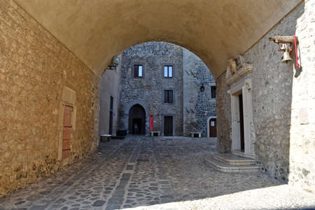 View of the inner courtyard of the medieval castle of Melfi, an old town in the Basilicata region, Italy.のeditorial素材