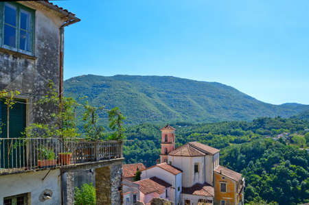 Panoramic view of Rivello, a village in the mountains of the Basilicata region, Italy.の写真素材