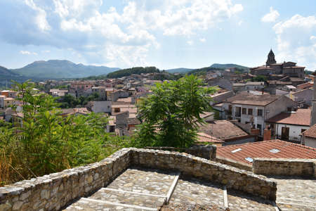 Panoramic view of Satriano di Lucania, a village in the mountains of the Basilicata region, Italy.の写真素材