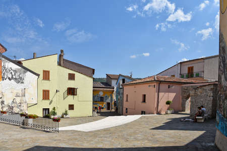 A narrow street among the old houses of Satriano di Lucania, a medieval village in the Basilicata region.のeditorial素材