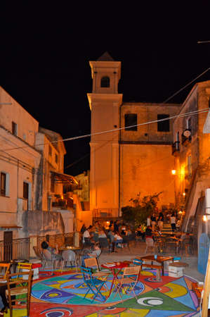 A narrow street among the old houses of San Nicola Arcella, an old town in the Calabria region, Italy.のeditorial素材